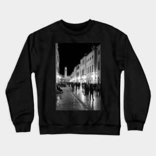 The Dubrovnik Stradun at Night - BW Crewneck Sweatshirt